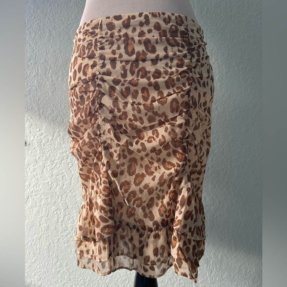Women’s Express Animal Print Skirt Brown, Tan & Cream with Gold Size 8